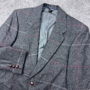 VTG WFF Farah Blazer Men 38R Gray Windowpane Plaid Wool Tweed‎ Sport Coat NEW